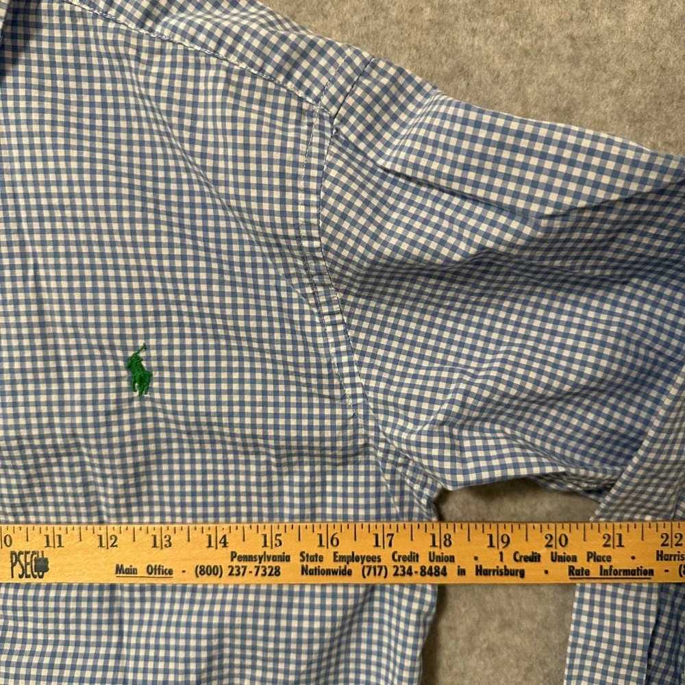 Ralph Lauren Kids Blue Gingham Button Down Shirt L 14-16 Cotton Long Sleeve Pony